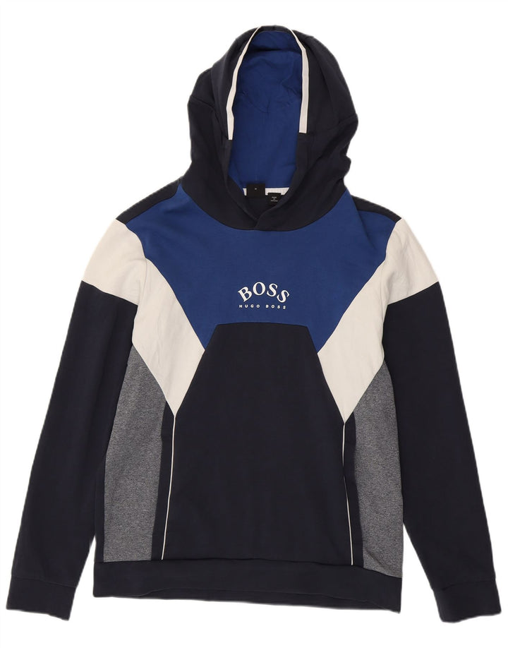 Hugo Boss moletom com capuz gráfico masculino médio azul marinho algodão colorblock