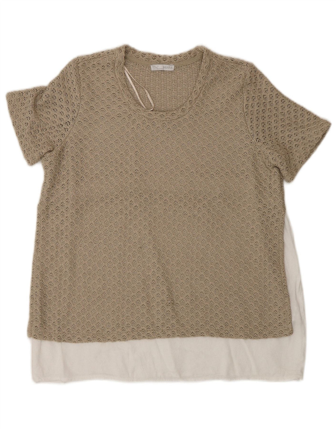 Blusa feminina de crochê Zara Top UK 12 poliéster colorblock bege médio