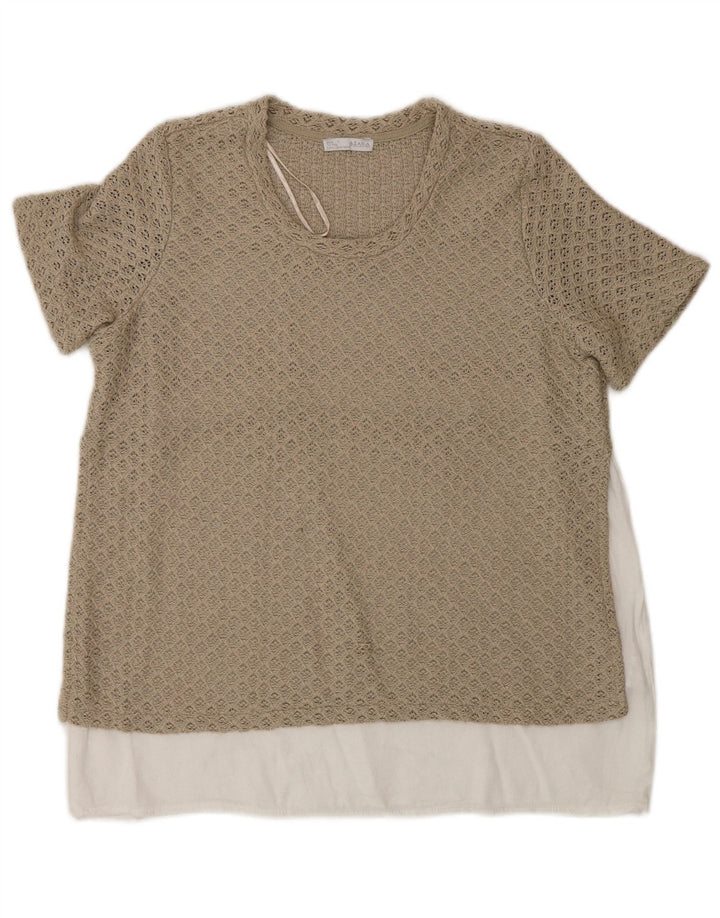 Blusa feminina de crochê Zara Top UK 12 poliéster colorblock bege médio