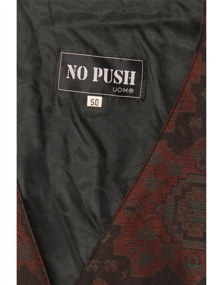 Colete masculino vintage IT 50 poliéster Ikat marrom médio