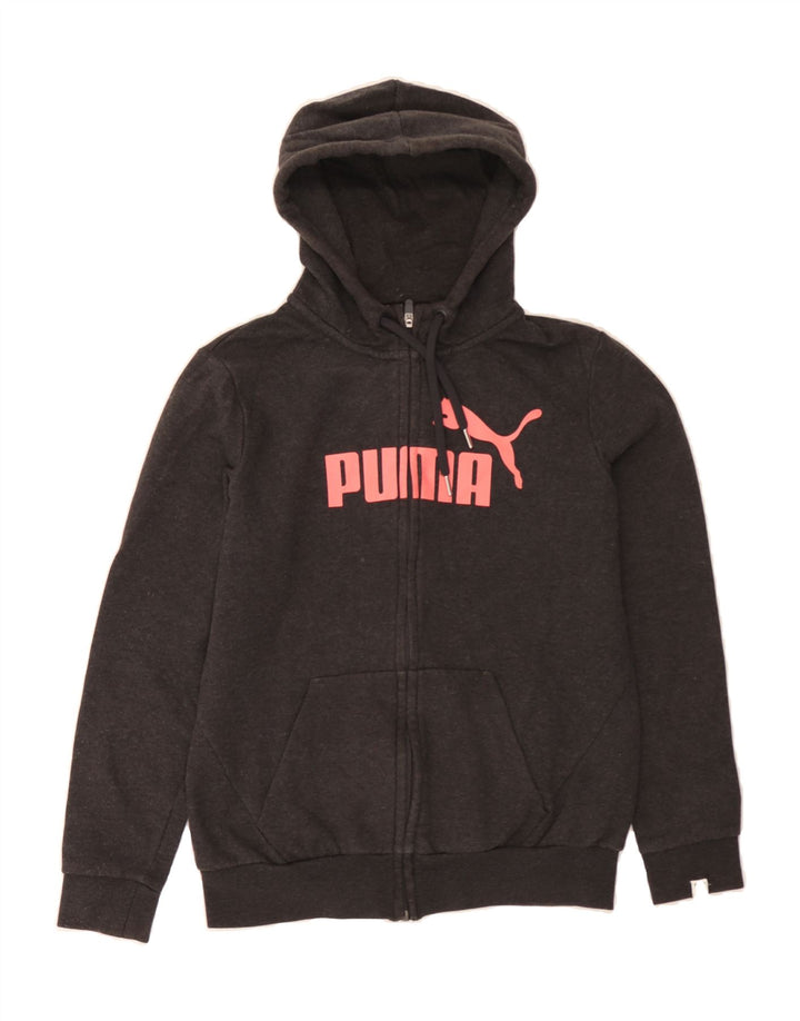 PUMA Womens Graphic Zip Hoodie Sweater UK 12 Medium  Grey Cotton Vintage Puma and Second-Hand Puma from Messina Hembry 