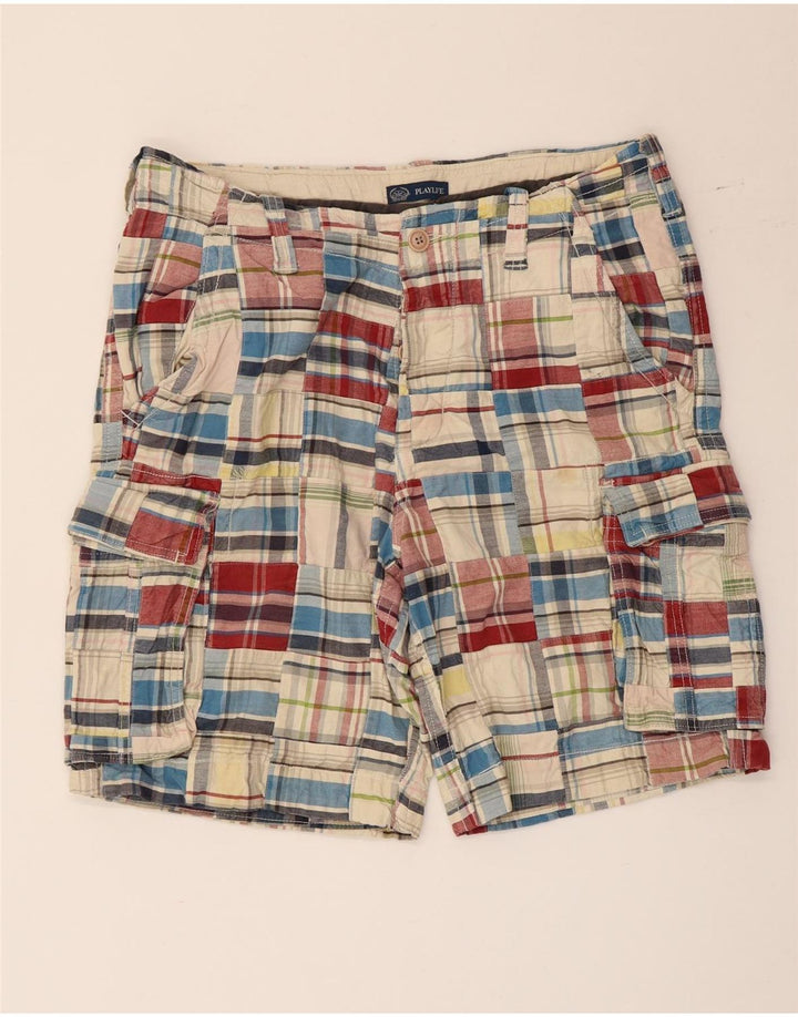 Shorts cargo masculino Playlife IT 50 grande W36 algodão xadrez multicolorido