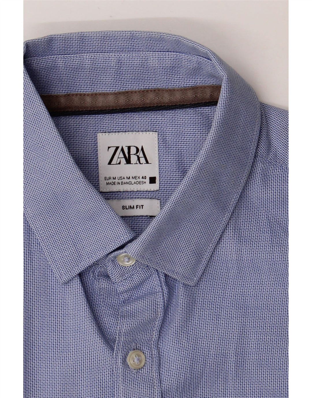 Camisa masculina ZARA Slim Fit médio algodão azul