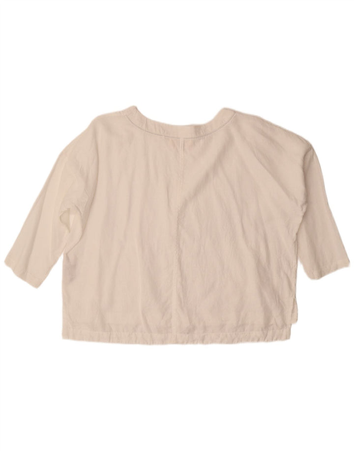 Blusa feminina Fat Face manga 3/4 grande tamanho UK 10 linho branco pequeno
