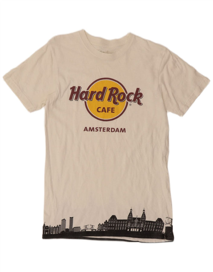 Camiseta masculina HARD ROCK CAFE Amsterdam com estampa gráfica pequena de algodão branco