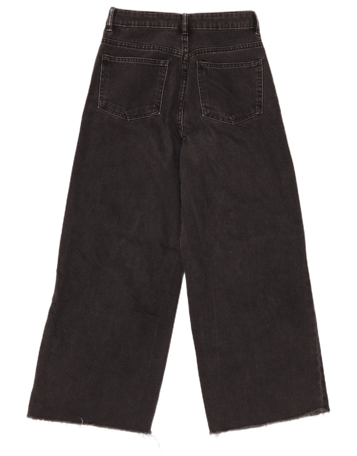 Calça jeans feminina ZARA cintura alta com perna larga W22 L25 algodão preto