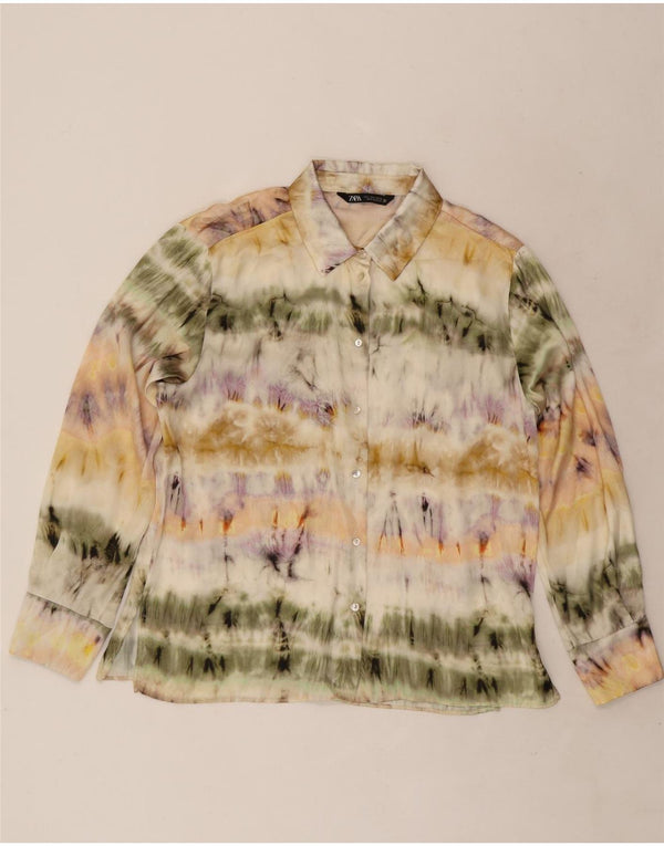 Blusa feminina Zara UK 16 grande poliéster tie-dye multicolorida