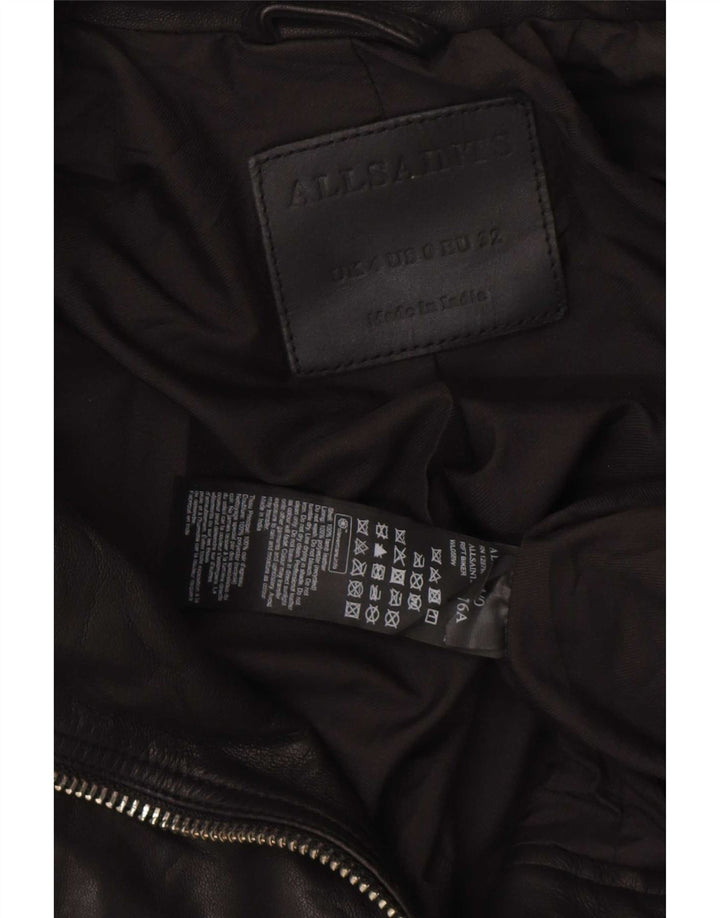Jaqueta feminina de couro para motociclista All Saints Reino Unido 4 XS couro preto