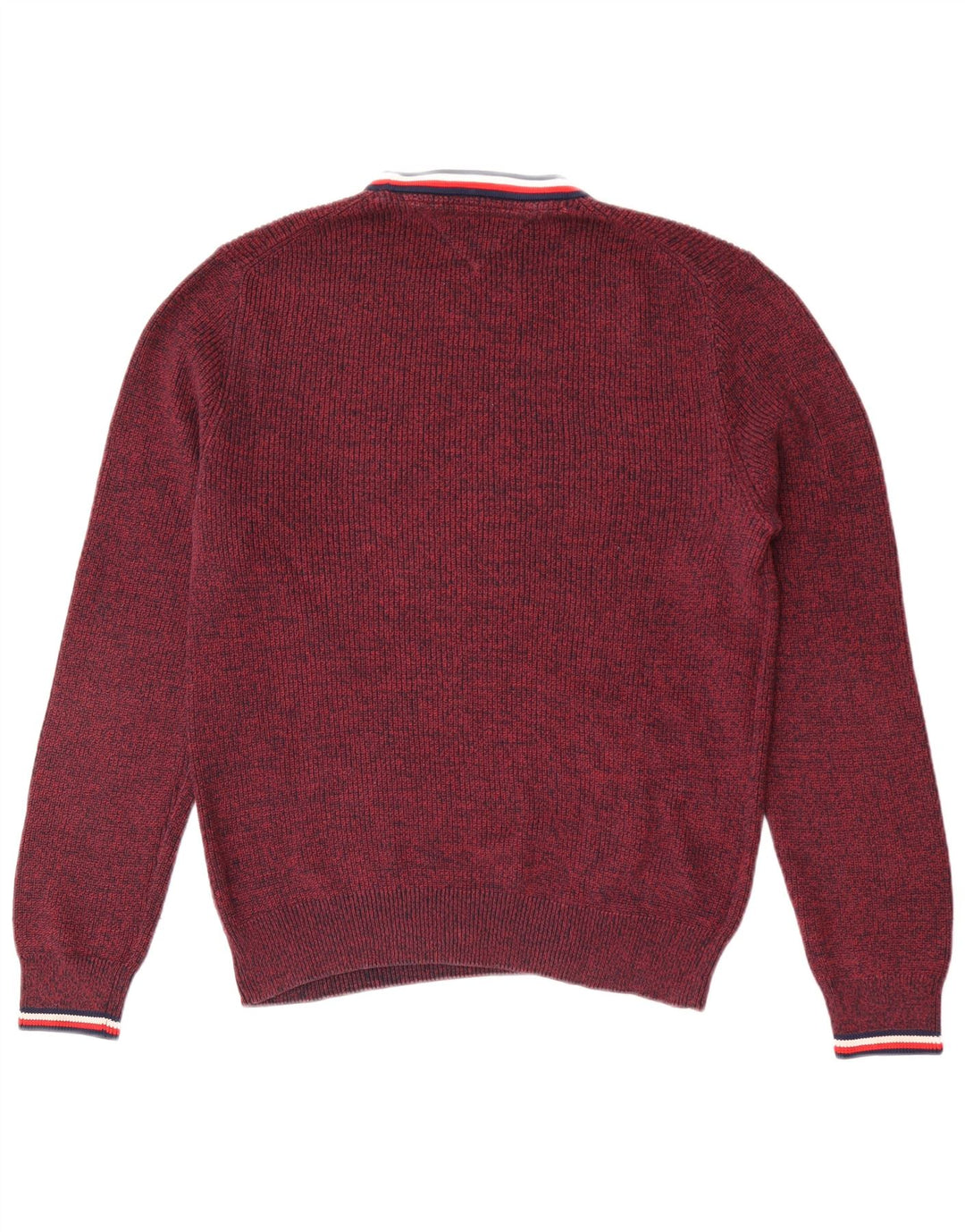 Suéter masculino Tommy Hilfiger com gola redonda, médio borgonha manchado