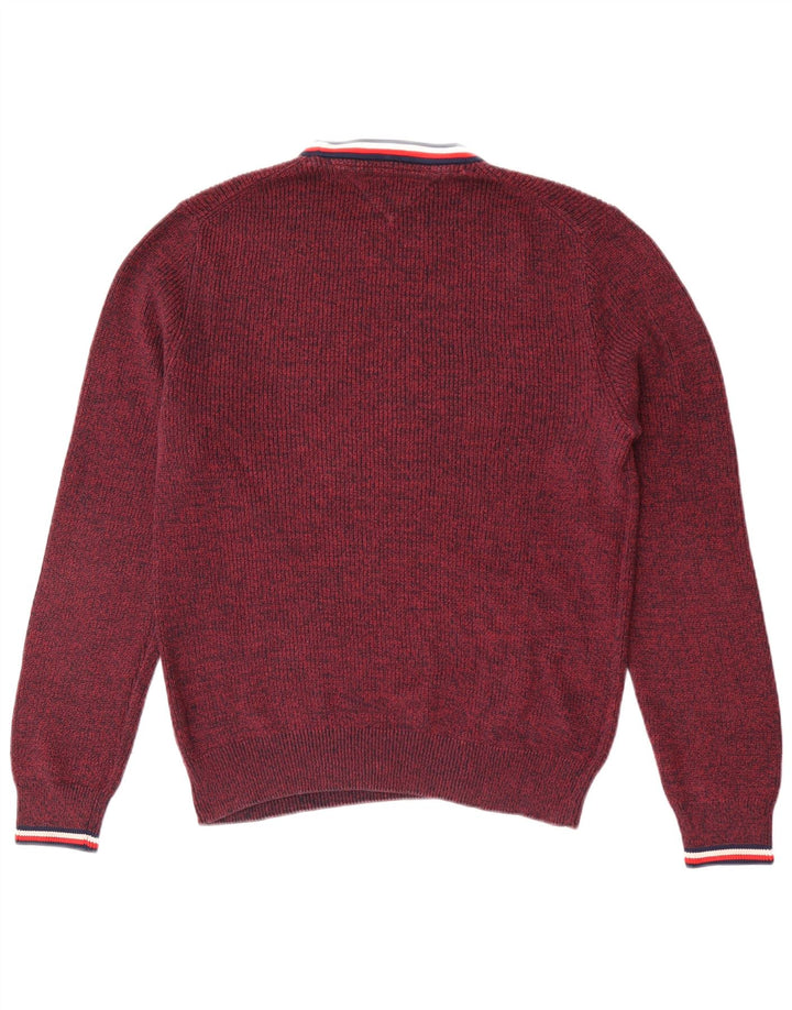 Suéter masculino Tommy Hilfiger com gola redonda, médio borgonha manchado