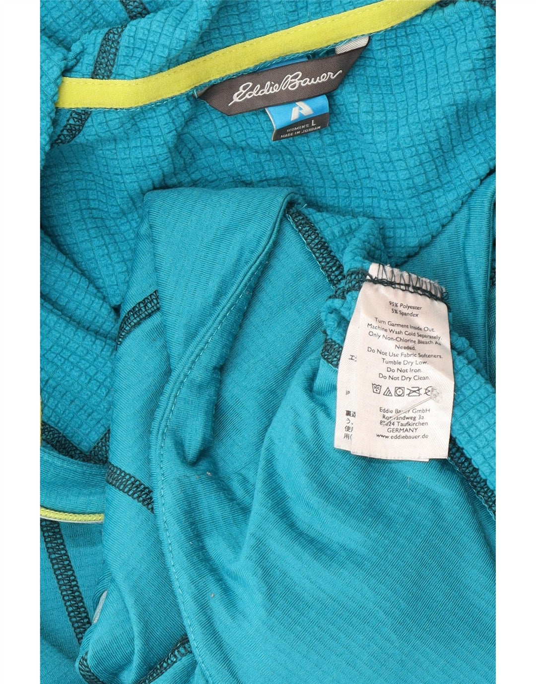 Suéter feminino Eddie Bauer com capuz e zíper Reino Unido 16 poliéster azul grande