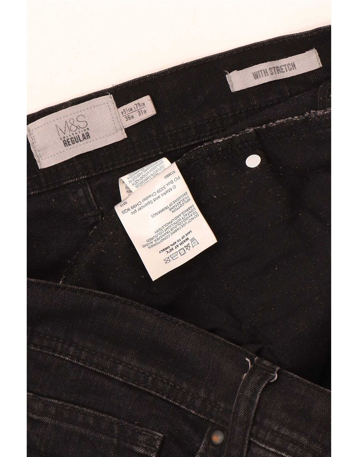 Calça jeans reta regular masculina Marks & Spencer W36 L31 algodão preto