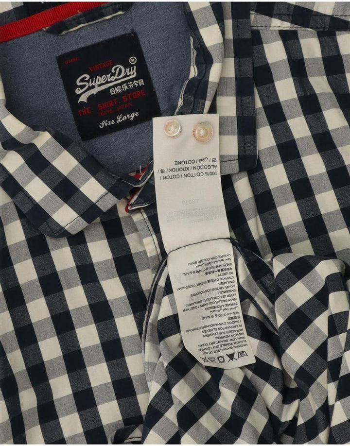 Camisa masculina Superdry grande algodão guingão azul marinho