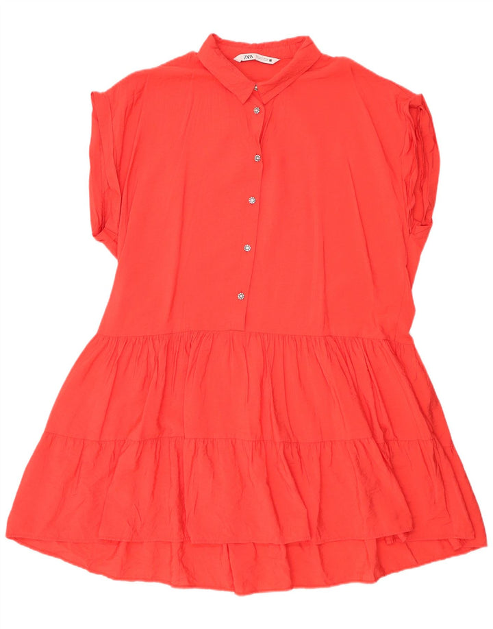 Vestido básico feminino Zara Reino Unido 16 grande viscose laranja