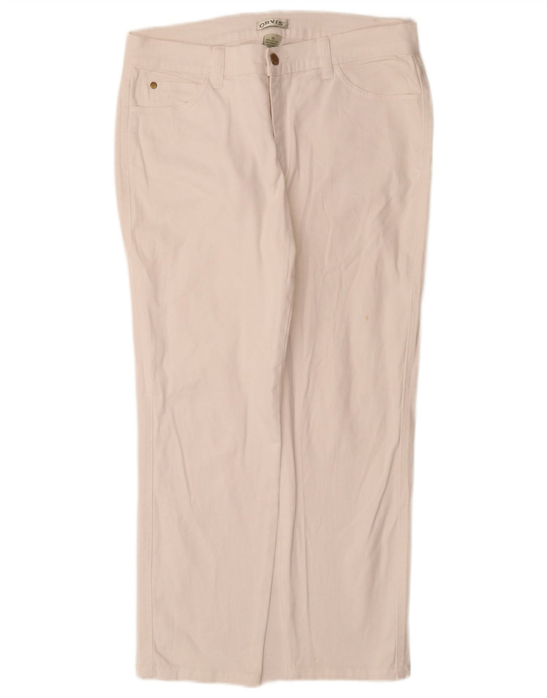 Calça jeans reta feminina Orvis US 10 grande W30 L28 algodão branco