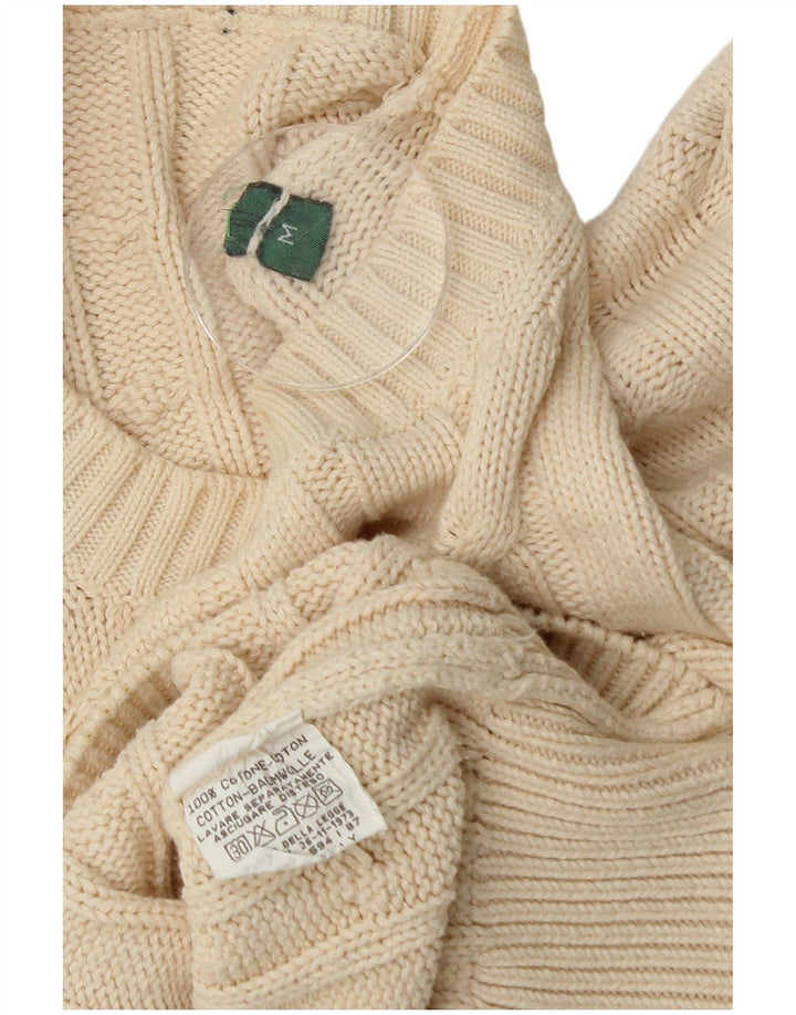 Suéter masculino vintage com gola redonda, algodão branco médio