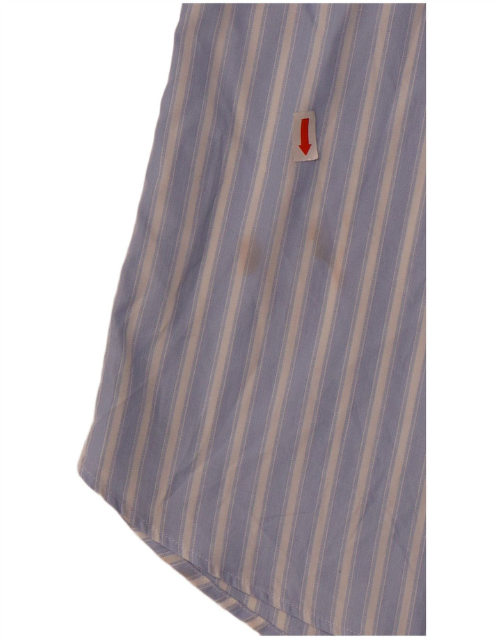 Camisa masculina de manga curta Carrel tamanho 40 15 1/2 algodão listrado azul médio