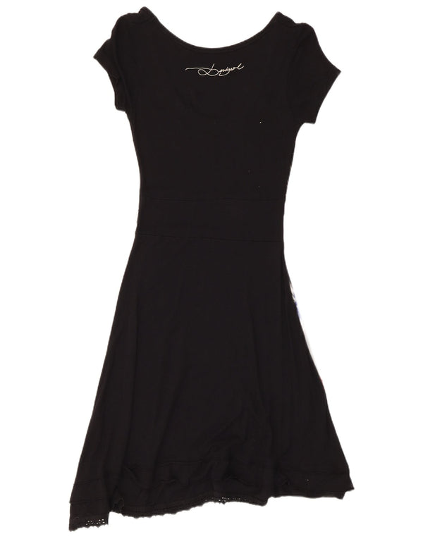Vestido feminino Desigual com estampa A-Line UK 12 médio preto floral