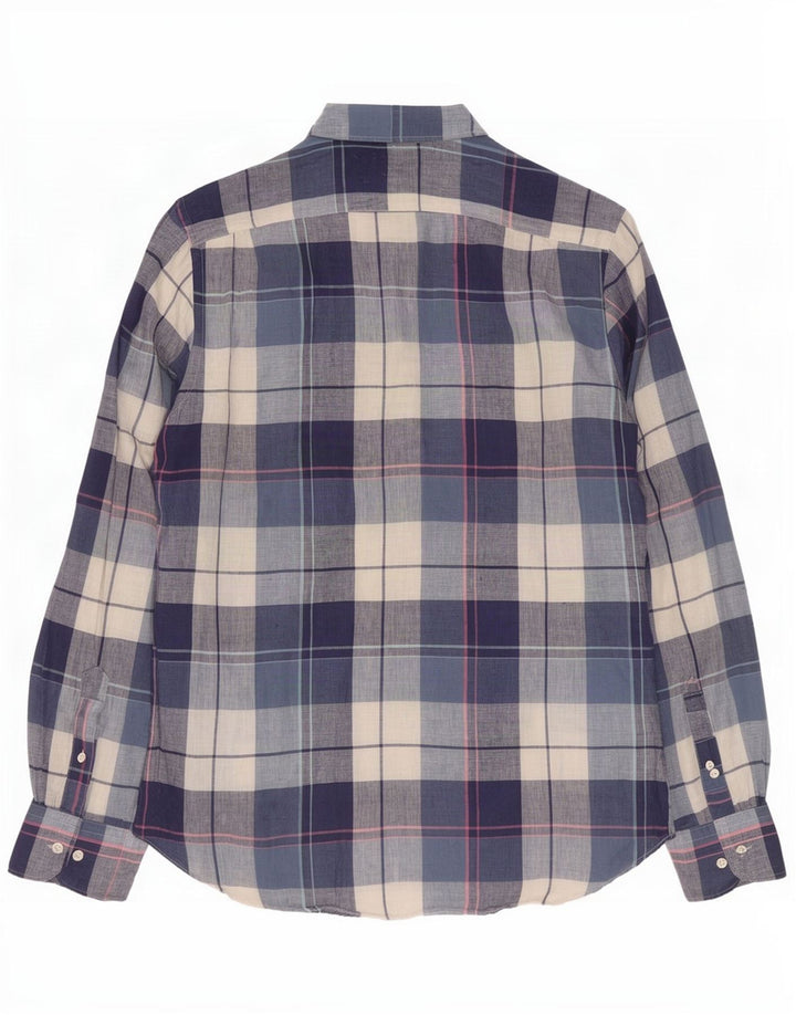 Camisa masculina Massimo Dutti grande linho xadrez azul