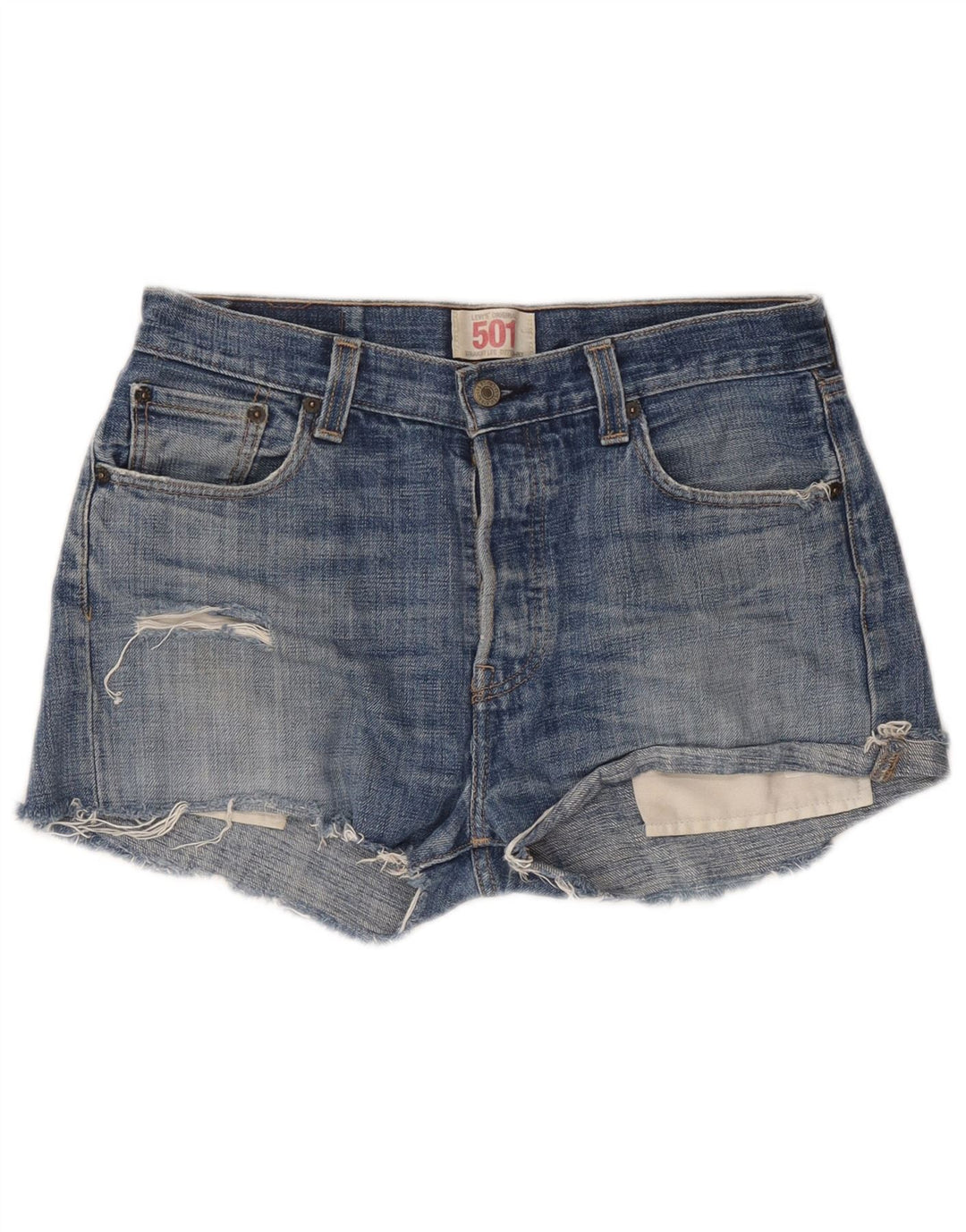 Shorts jeans feminino Levi's 501 desgastado W30 algodão azul médio