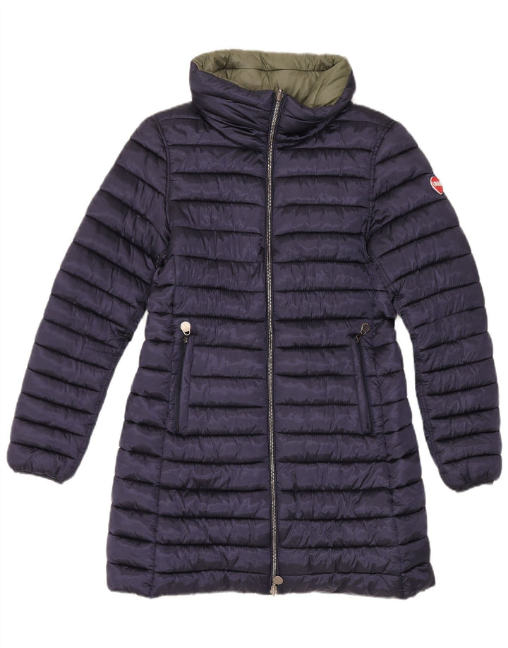 Casaco feminino acolchoado reversível com capuz Colmar Reino Unido 12 médio azul marinho nylon