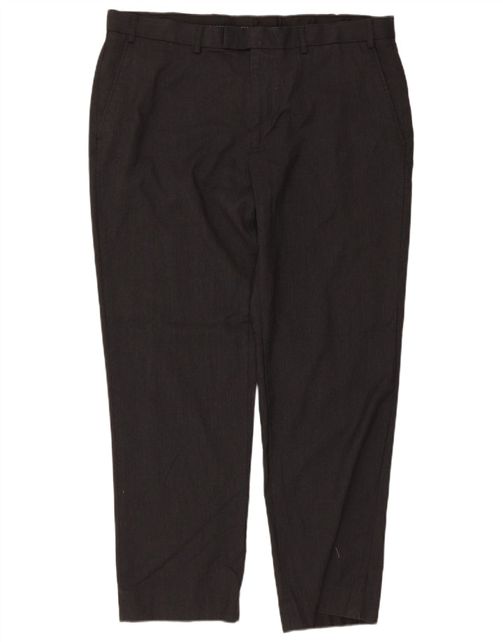 Calça feminina de terno reto sob medida Marks & Spencer W38 L29 cinza viscose