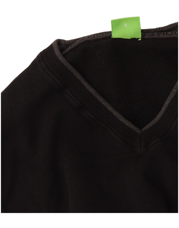 Hugo Boss Suéter masculino com decote em V pequeno algodão preto