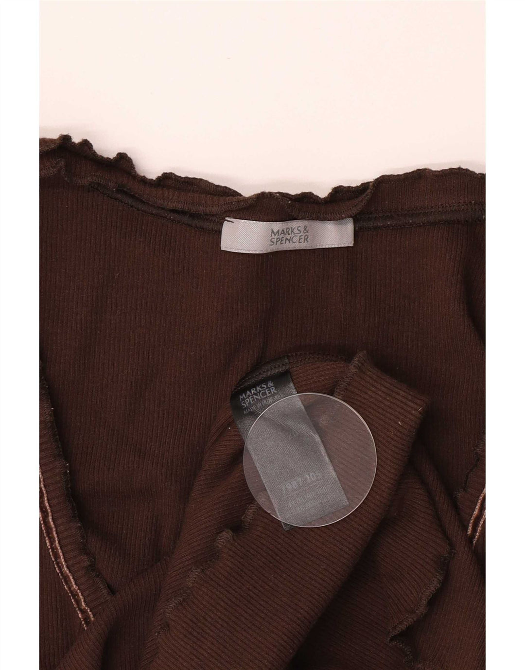 Top feminino Marks & Spencer manga 3/4 Reino Unido 16 grande algodão marrom