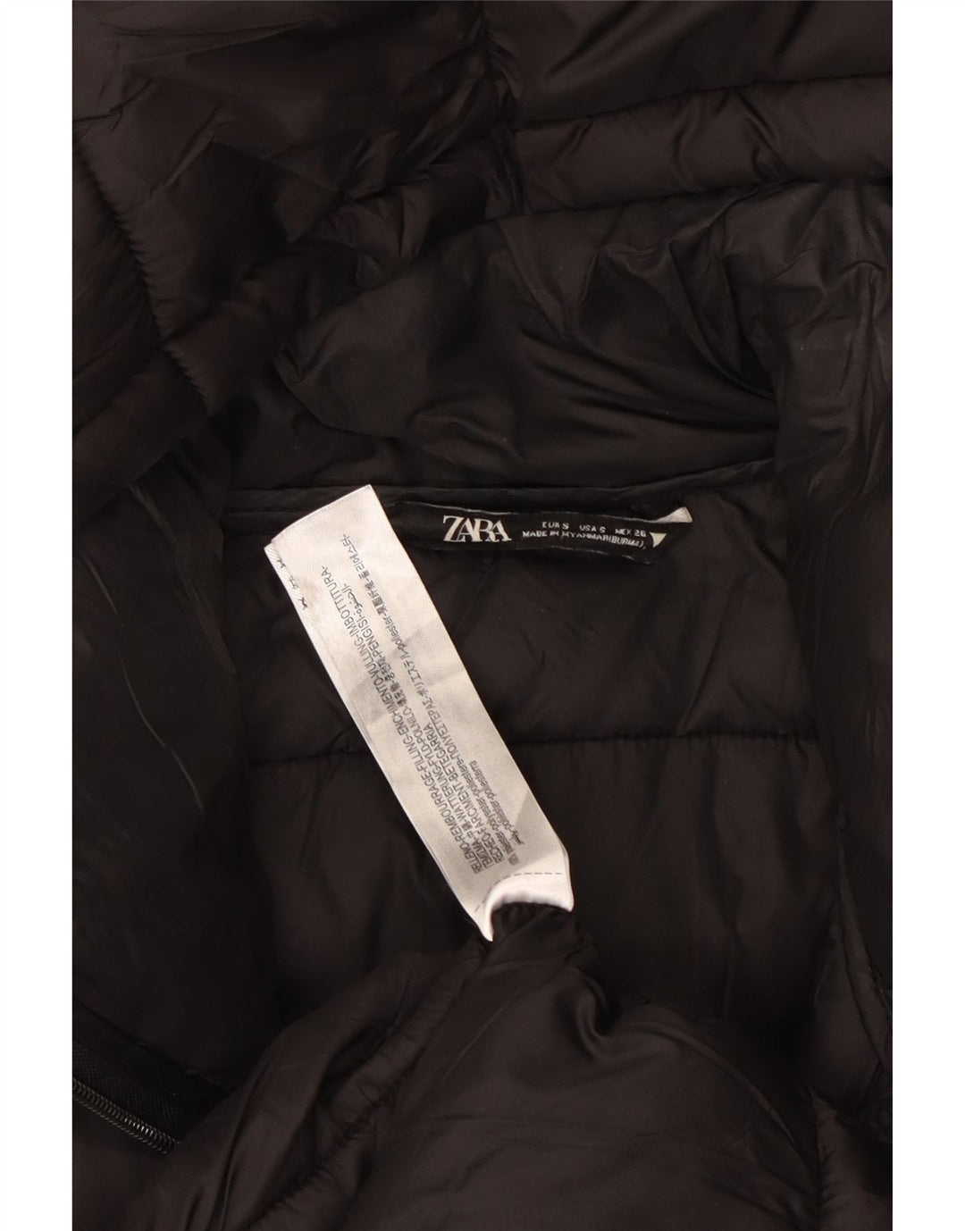 Casaco acolchoado com capuz grande feminino ZARA UK 10 pequeno poliéster preto