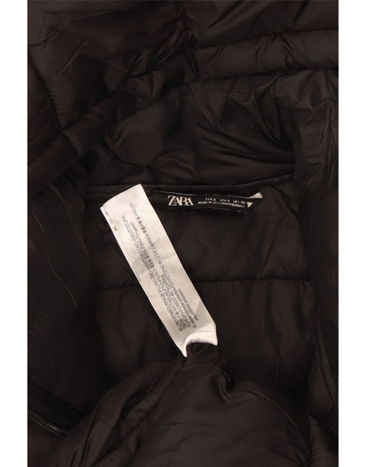 Casaco acolchoado com capuz grande feminino ZARA UK 10 pequeno poliéster preto