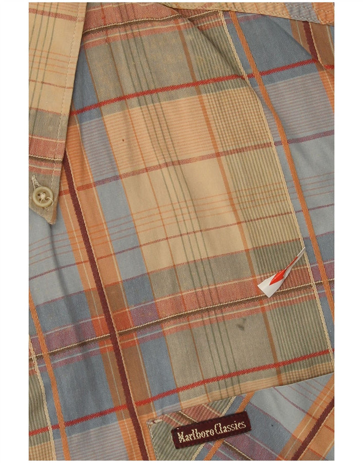 Camisa masculina de manga curta Marlboro Classics XL bege xadrez algodão