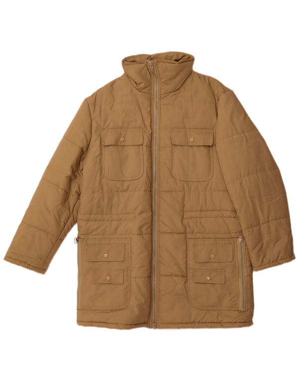 Casaco acolchoado masculino vintage UK 36 poliéster bege pequeno