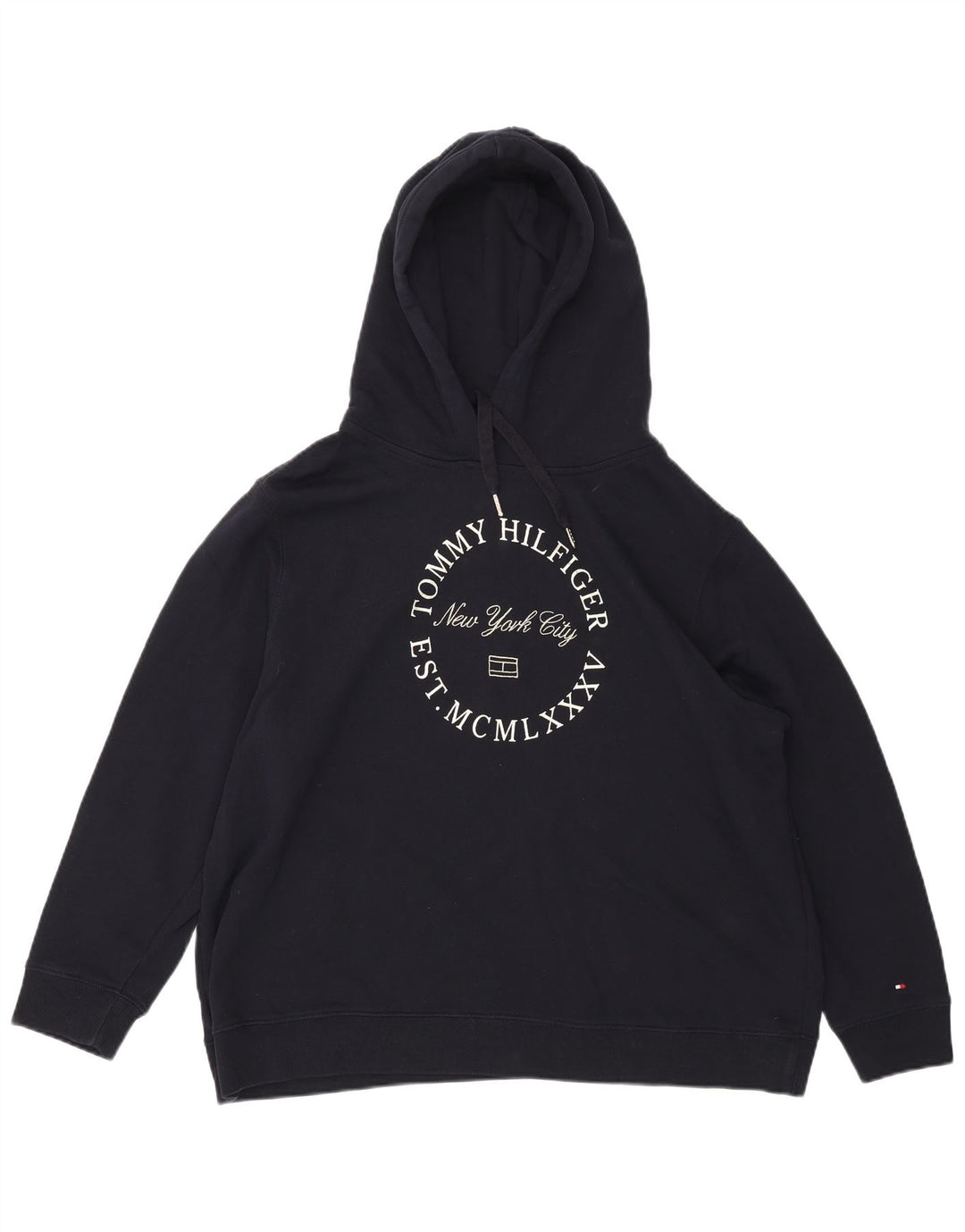 Jumper com capuz gráfico feminino TOMMY HILFIGER UK 22 3XL algodão azul marinho