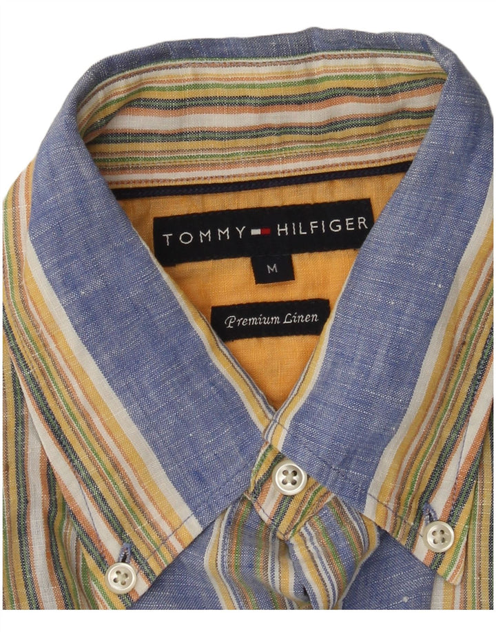 Camisa masculina Tommy Hilfiger de linho listrado azul médio