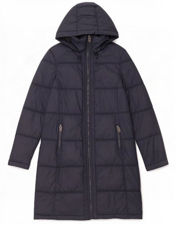 Casaco acolchoado com capuz feminino Fat Face UK 8 pequeno azul marinho nylon