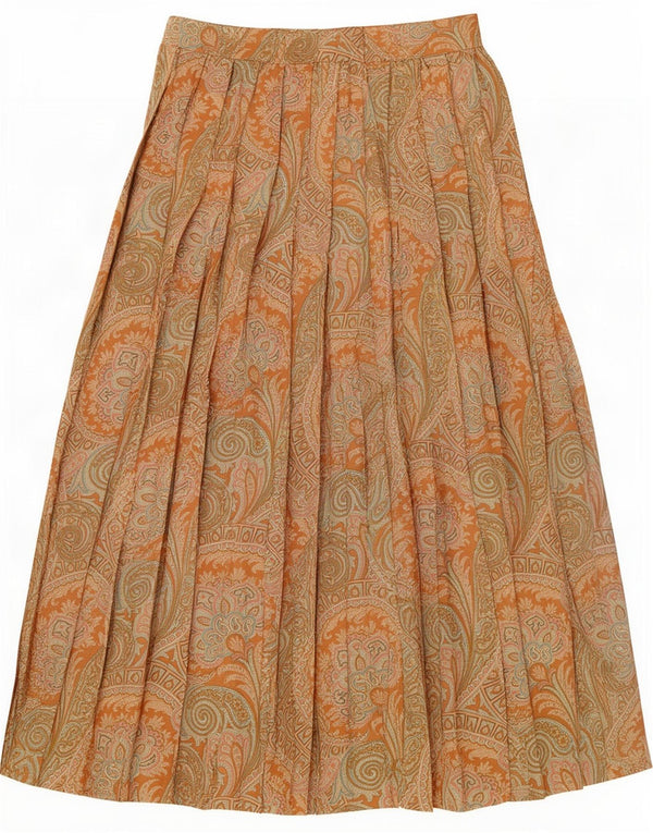 Saia plissada feminina Marella UK 16 grande W30 marrom paisley lã