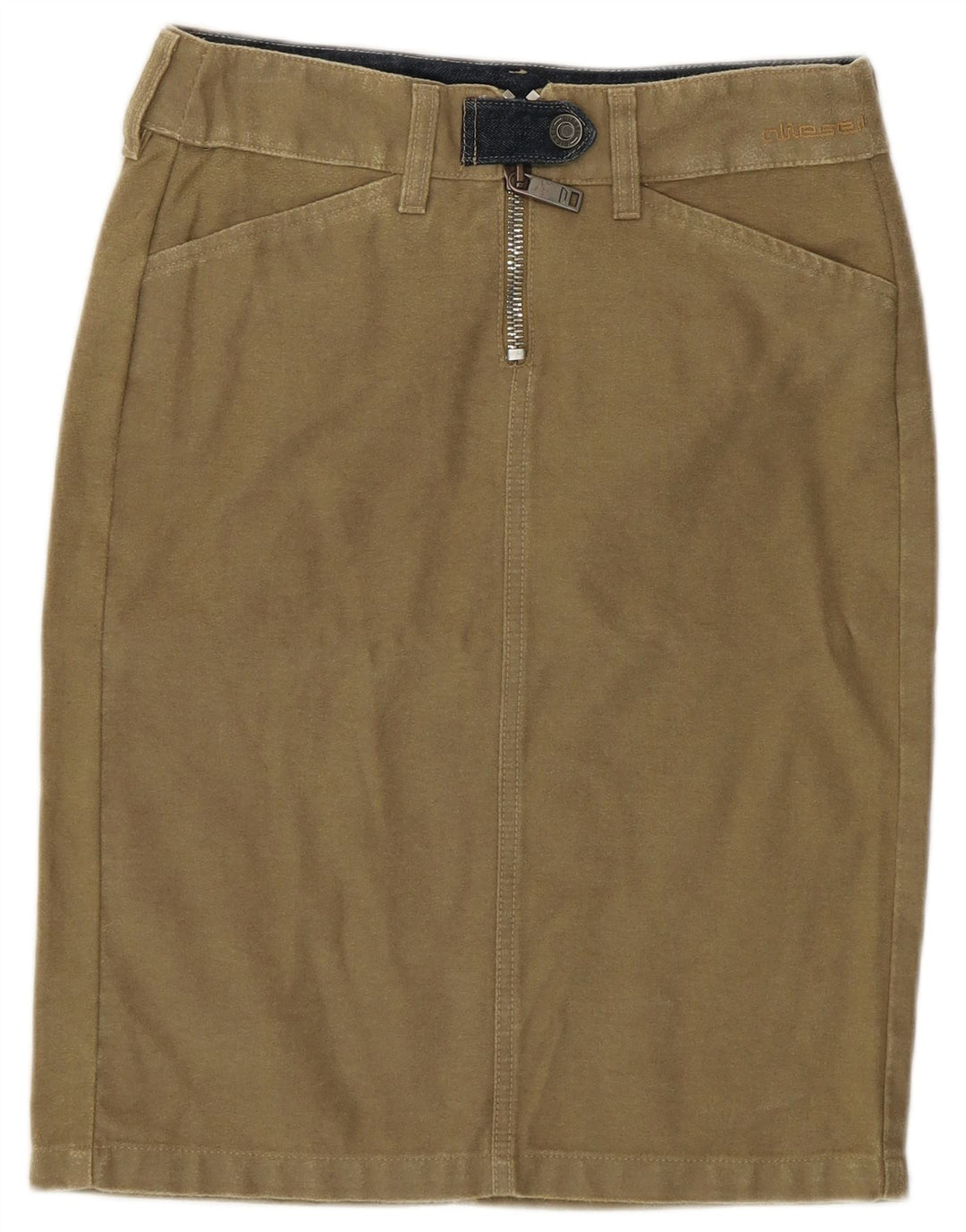Saia lápis feminina Diesel W26 pequena algodão cáqui