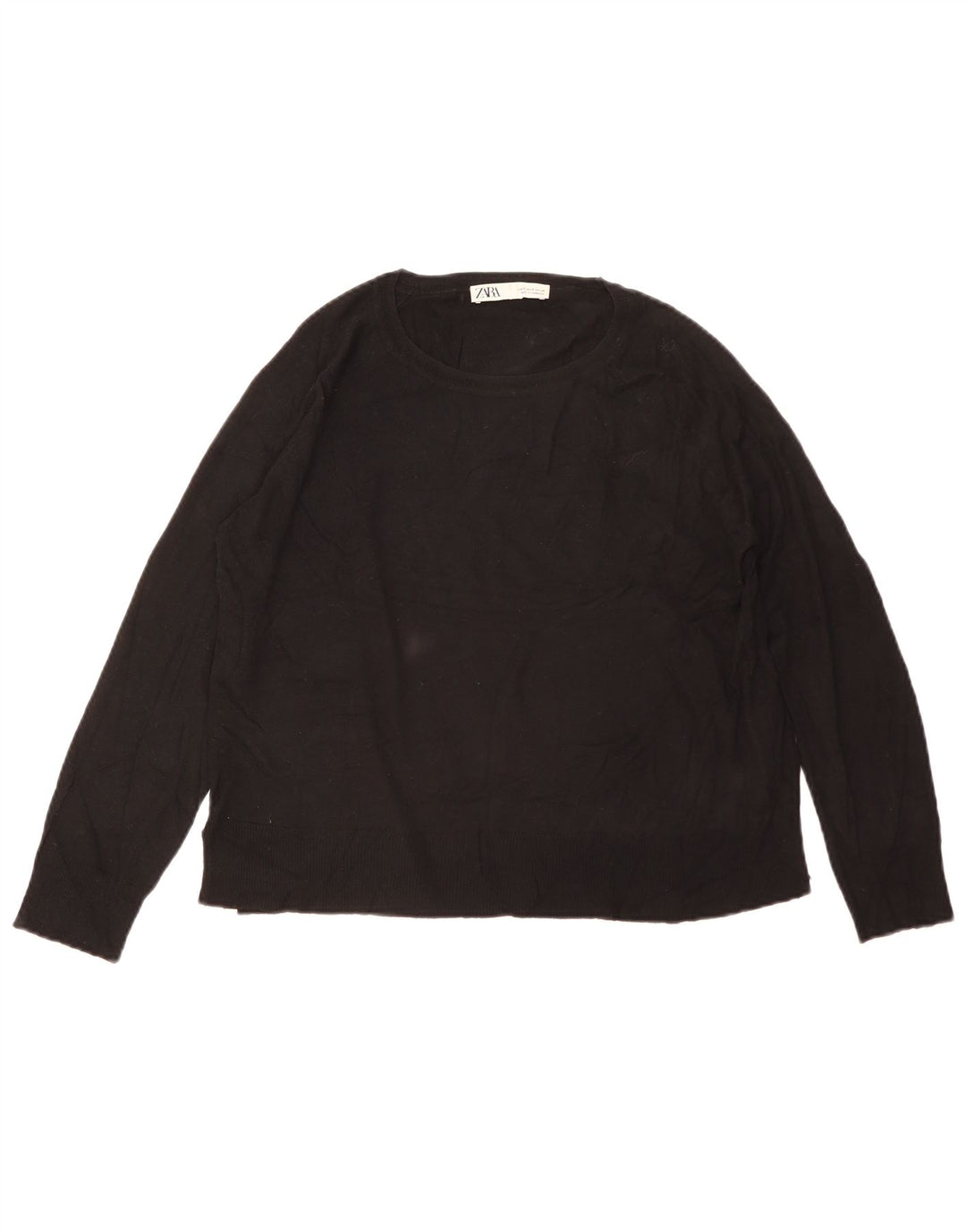 Zara Suéter feminino oversized com gola redonda Reino Unido 10 pequeno preto viscose