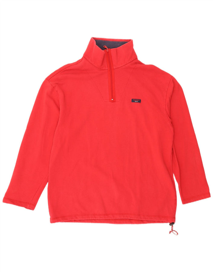 Tommy Hilfiger Mens Zip Neck Top Manga Longa Grande Algodão Vermelho