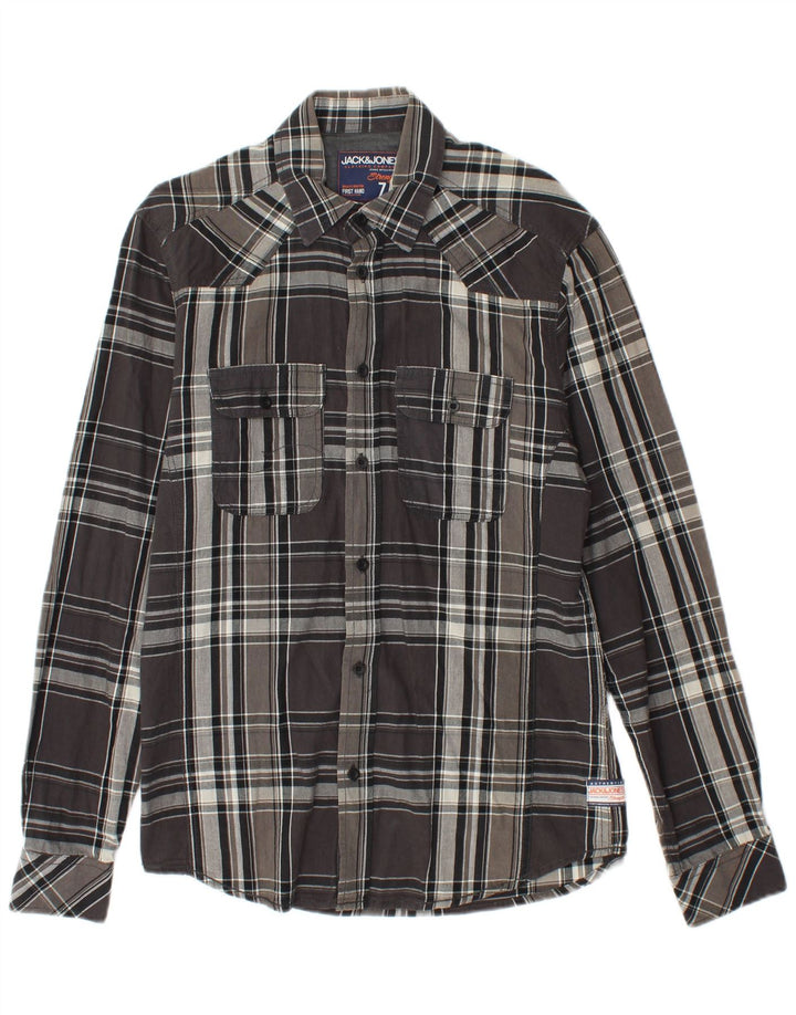 Camisa masculina JACK & JONES pequena xadrez cinza algodão