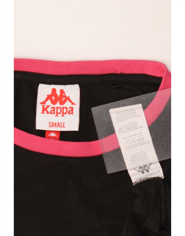 KAPPA Camiseta Feminina Crop Oversized Gráfico Reino Unido 10 Pequeno Algodão Preto