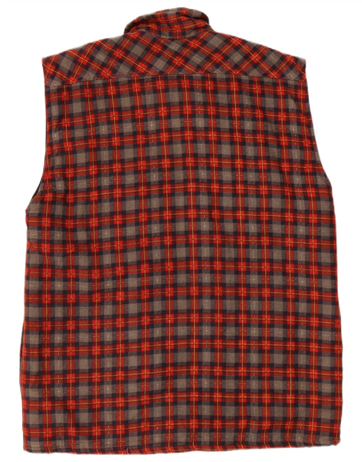 Camisa masculina vintage de flanela sem mangas grande xadrez vermelho