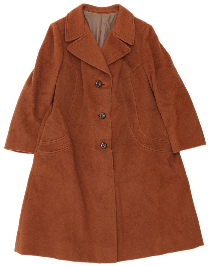 Sobretudo feminino vintage Reino Unido 14 lã virgem marrom médio