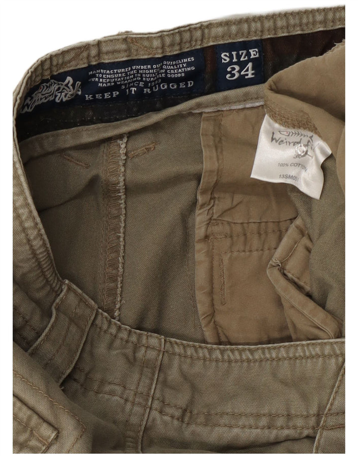 Shorts cargo masculino Weird Fish W34 grande algodão cáqui