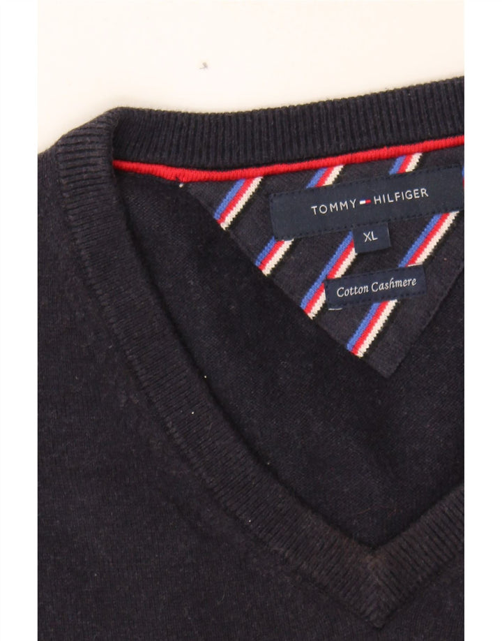 TOMMY HILFIGER Mens V-Neck Jumper Sweater XL Navy Blue Cotton Vintage Tommy Hilfiger and Second-Hand Tommy Hilfiger from Messina Hembry 