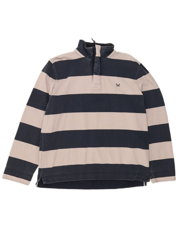Crew Clothing Mens Zip Neck Moletom Jumper XL Azul Marinho Listrado Algodão