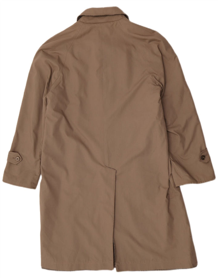 Sobretudo reversível masculino vintage Reino Unido 40 poliéster xadrez grande bege