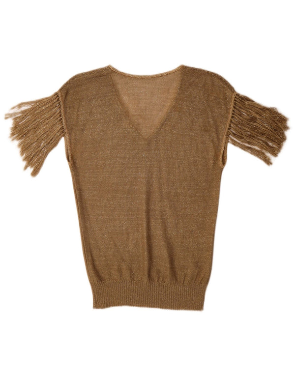 Blusa feminina vintage UK 10 pequena dourada