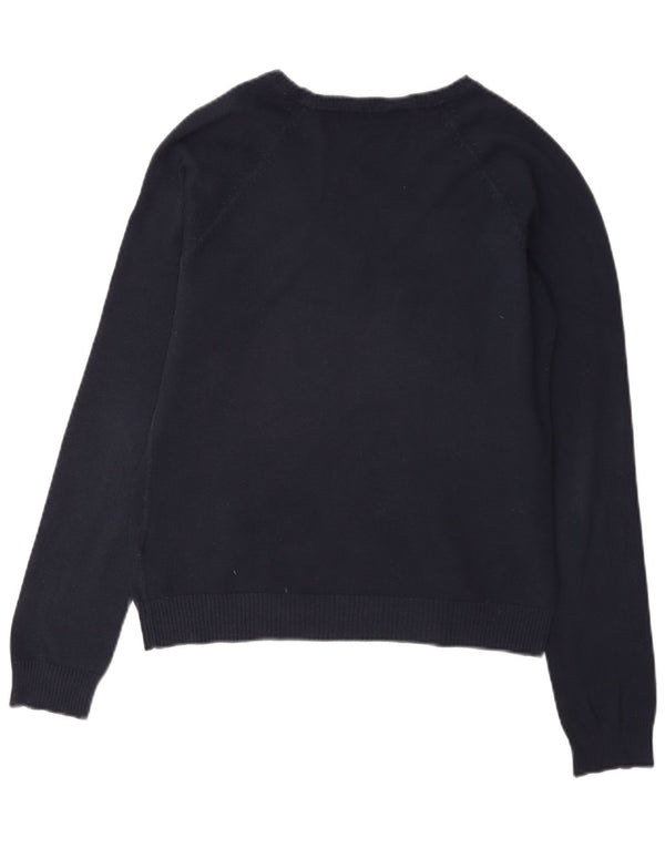 Suéter feminino Zara com decote em V Reino Unido 14 grande algodão azul marinho