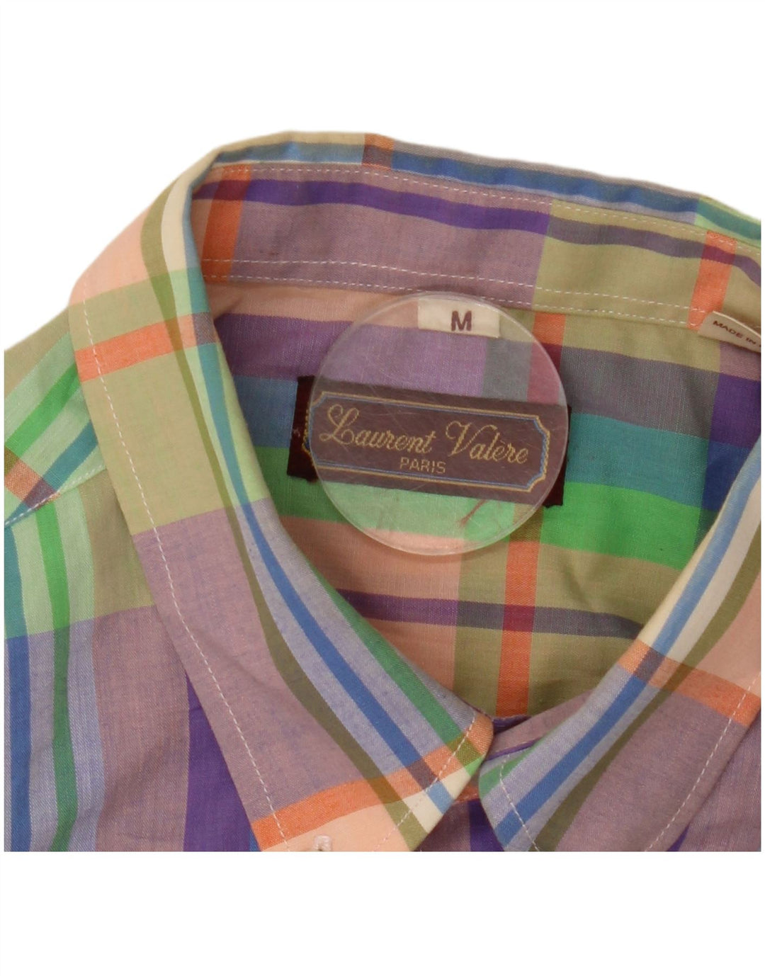 Camisa xadrez masculina vintage de poliéster xadrez multicolorido médio